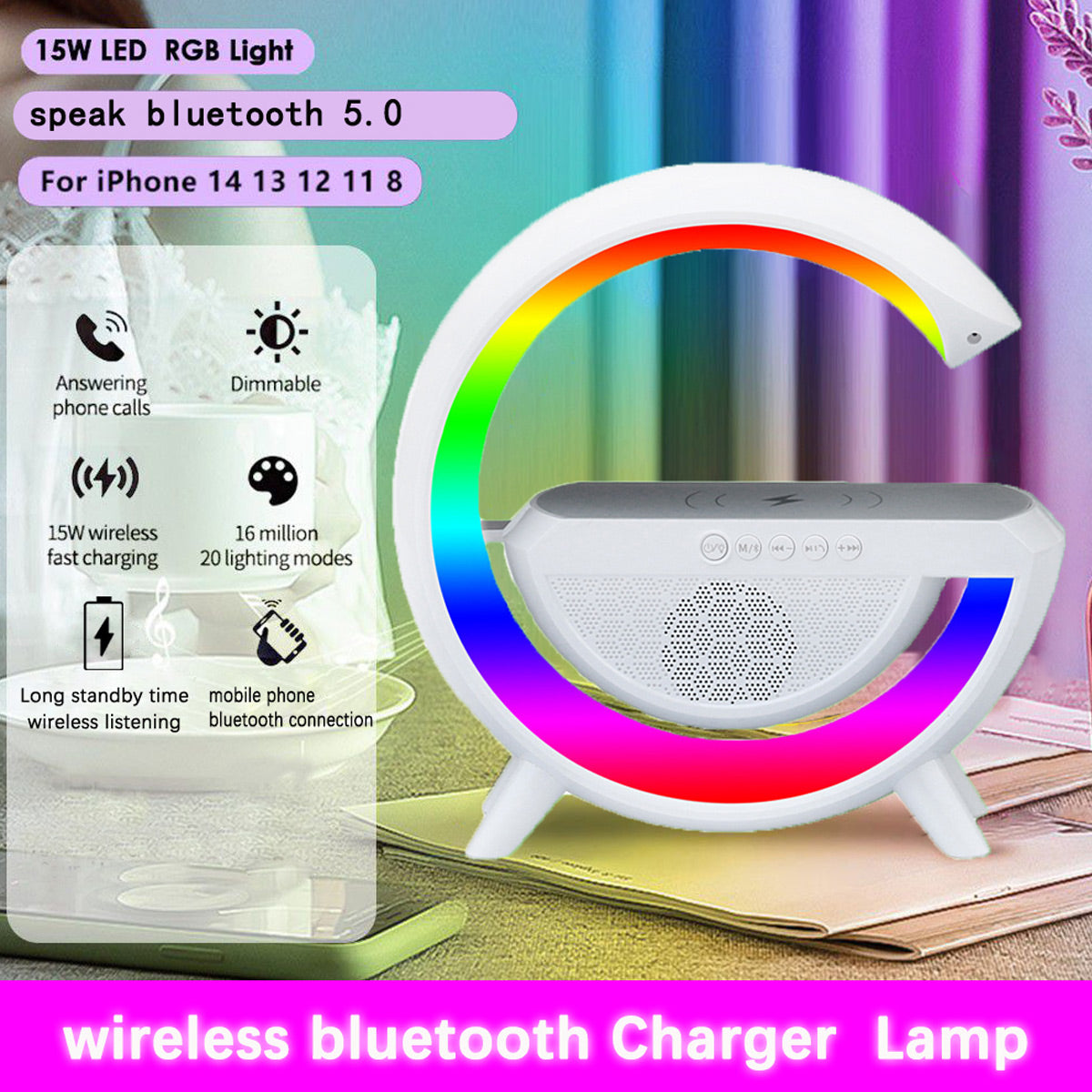 Parlante Portatil Bluetooth Cargador Lampara Led