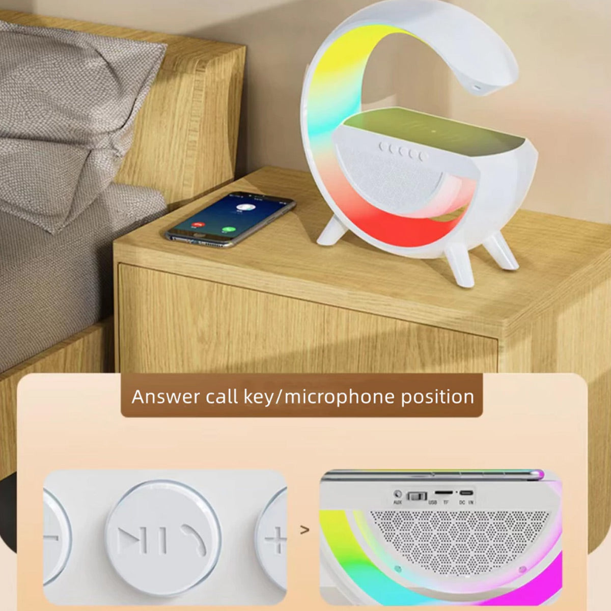Parlante Portatil Bluetooth Cargador Lampara Led