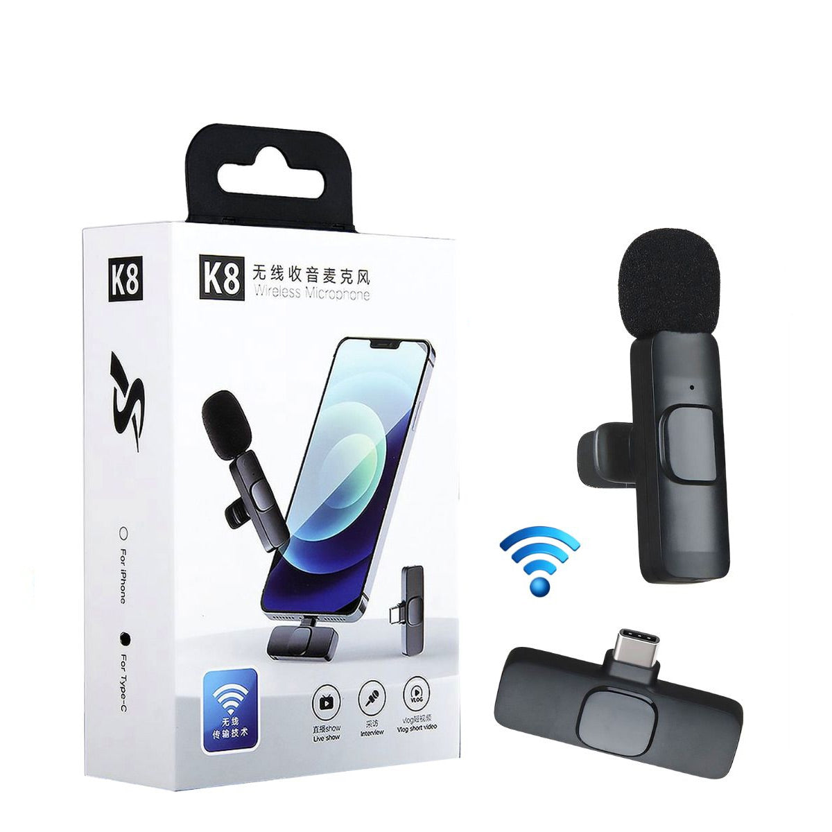 Micrófono Lavalier inalámbrico K8 USB Tipo C