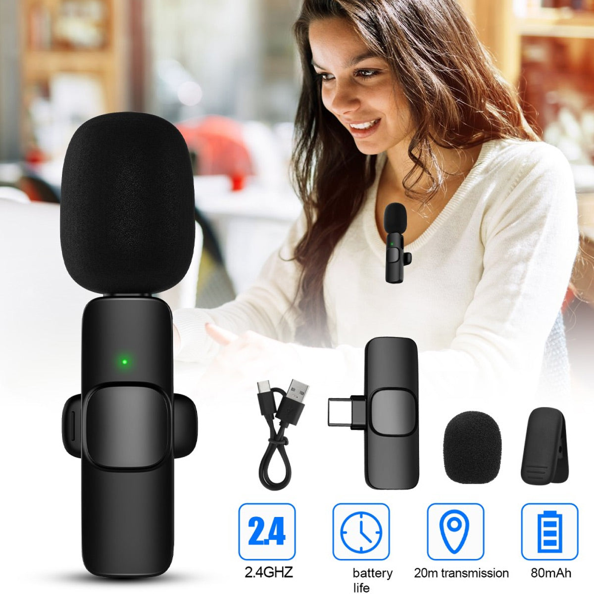 Micrófono Lavalier inalámbrico K8 USB Tipo C