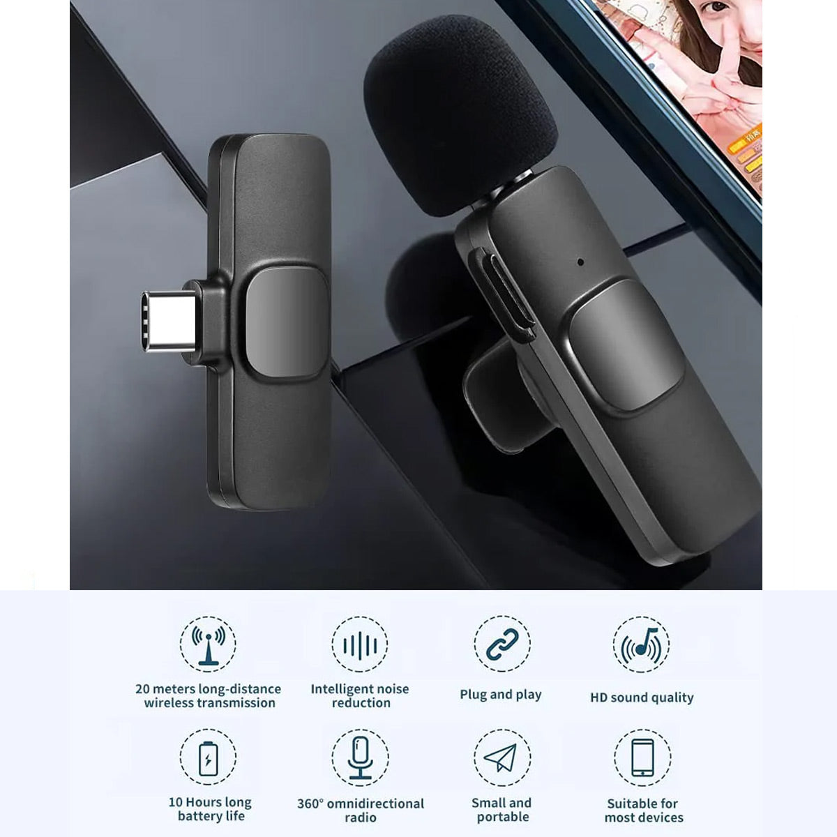 Micrófono Lavalier inalámbrico K8 USB Tipo C
