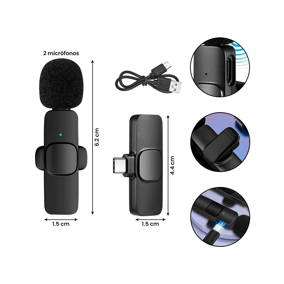 Micrófono Lavalier inalámbrico K9 Doble USB Tipo C