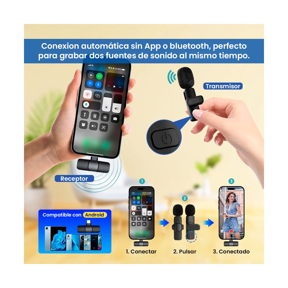 Micrófono Lavalier inalámbrico K9 Doble USB Tipo C