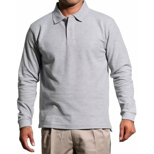 Polera Manga Larga Pique Gris Para Hombre