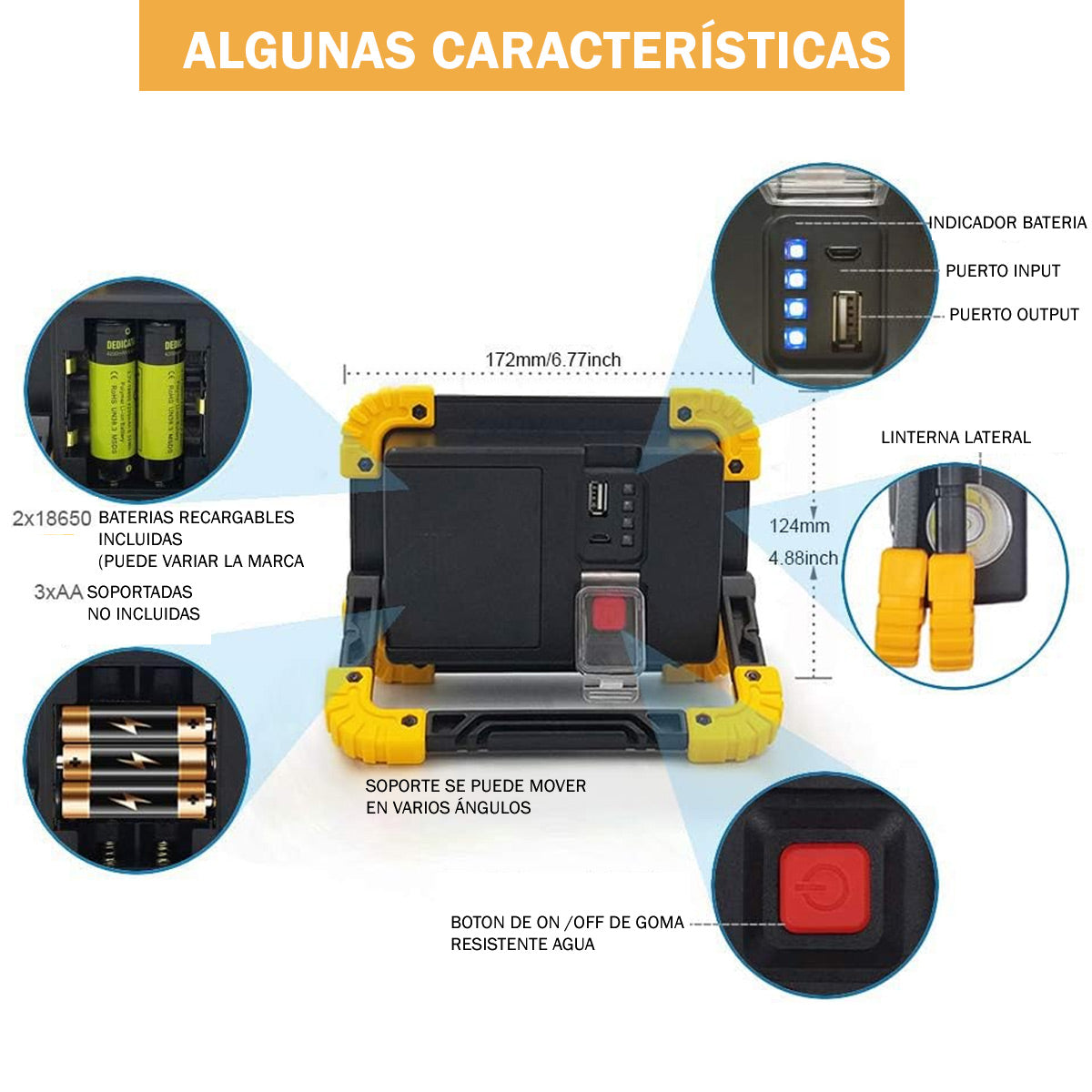 Linterna y lampara de emergencia y Trabajo Cob 20W Portable - Powerbank