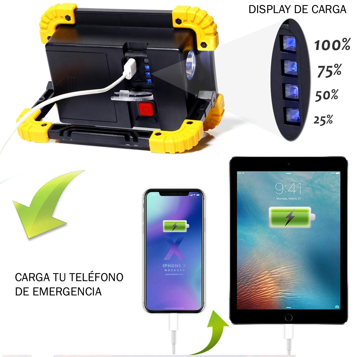 Linterna y lampara de emergencia y Trabajo Cob 20W Portable - Powerbank